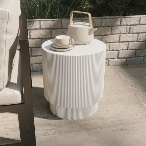 Eden Series Side Table in Fiberstone Round Accent Table for Home, Living Room, Indoor, and Outdoor