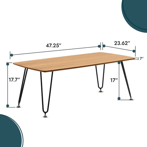 LeisureMod Elmwood Modern Wood Top Coffee Table With Iron Base