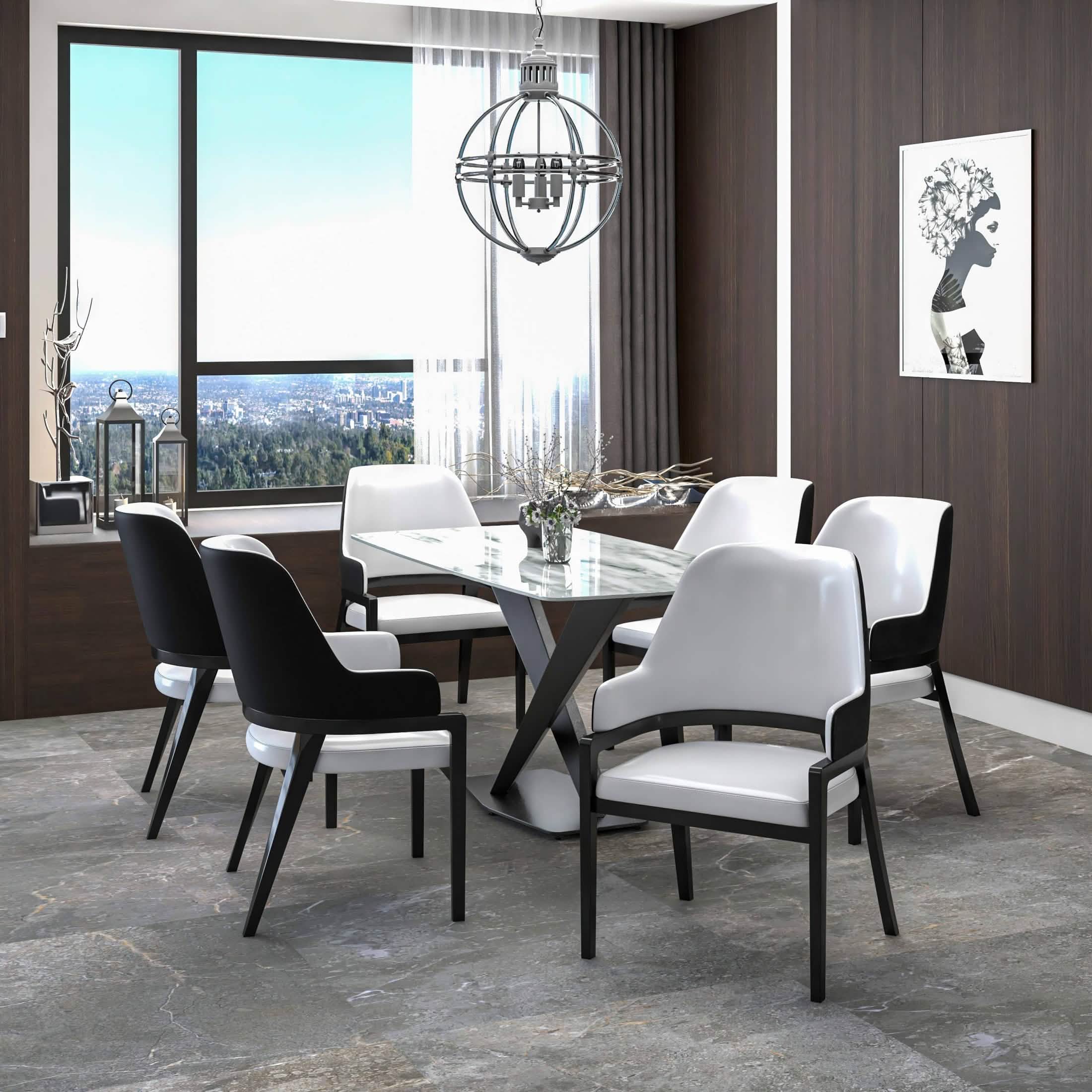 Ethora Leather Dining Chair: Upholstered, Curved Open - Back & Rubberwood Frame Set of 2