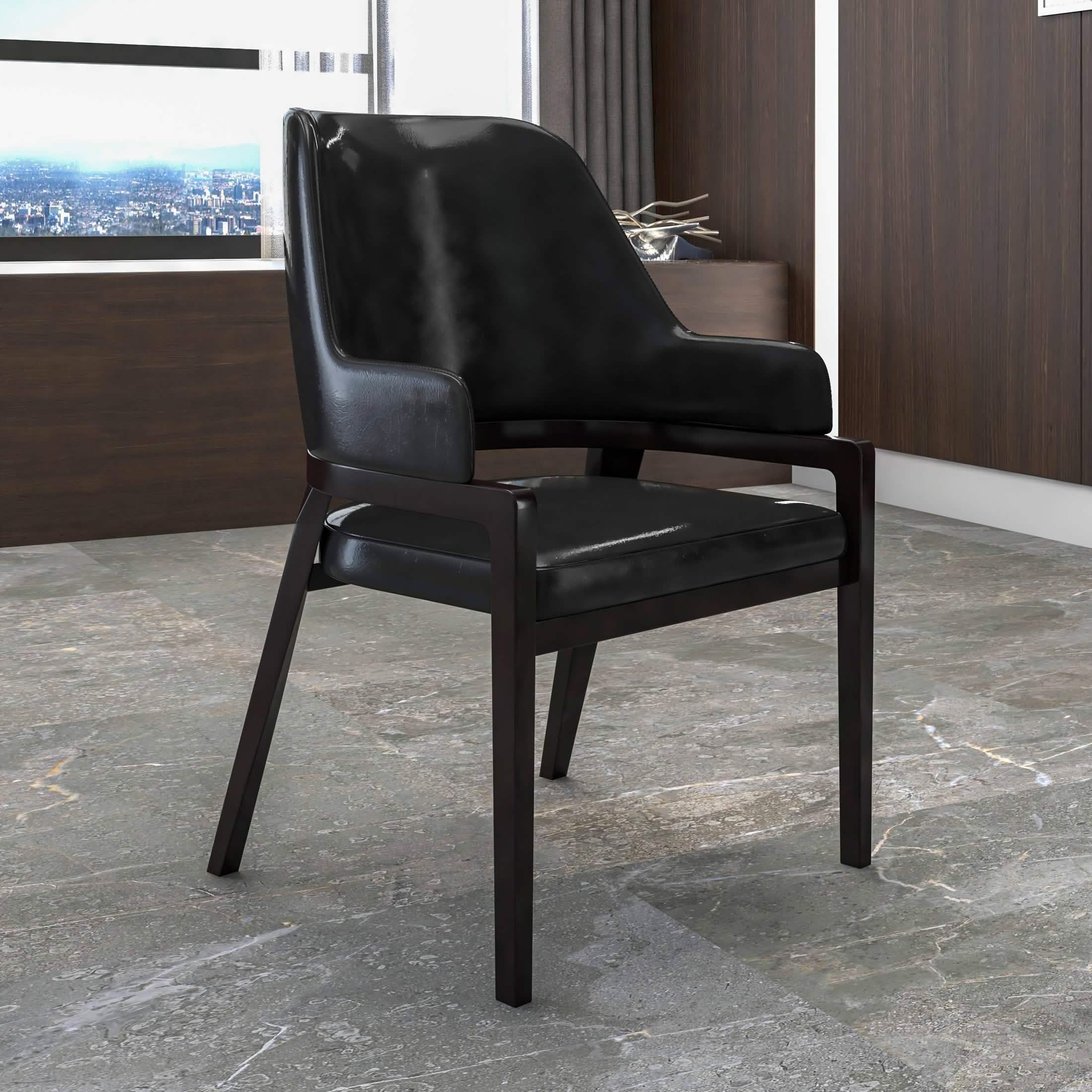 Ethora Leather Dining Chair: Upholstered, Curved Open - Back & Rubberwood Frame Set of 2