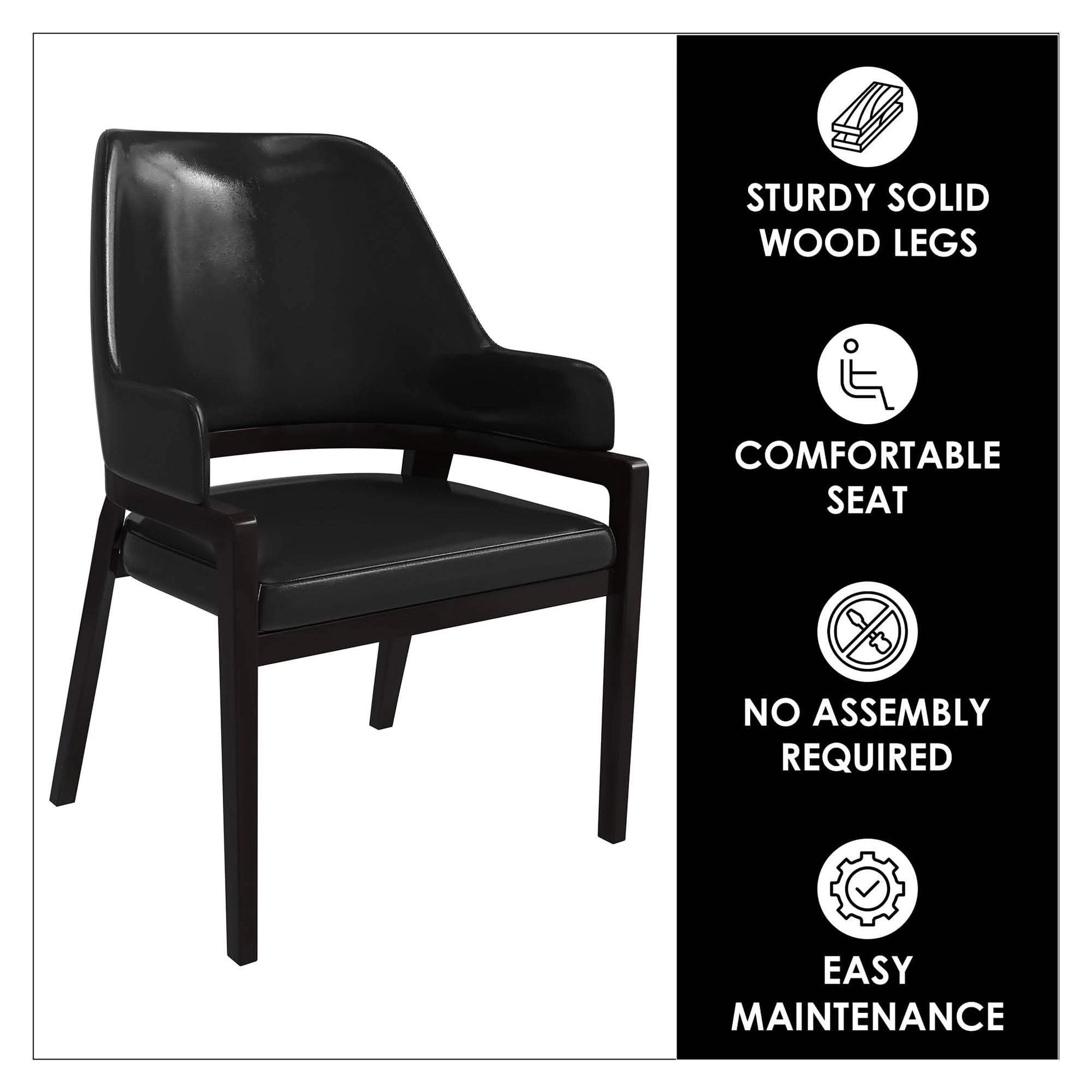 Ethora Leather Dining Chair: Upholstered, Curved Open - Back & Rubberwood Frame Set of 2