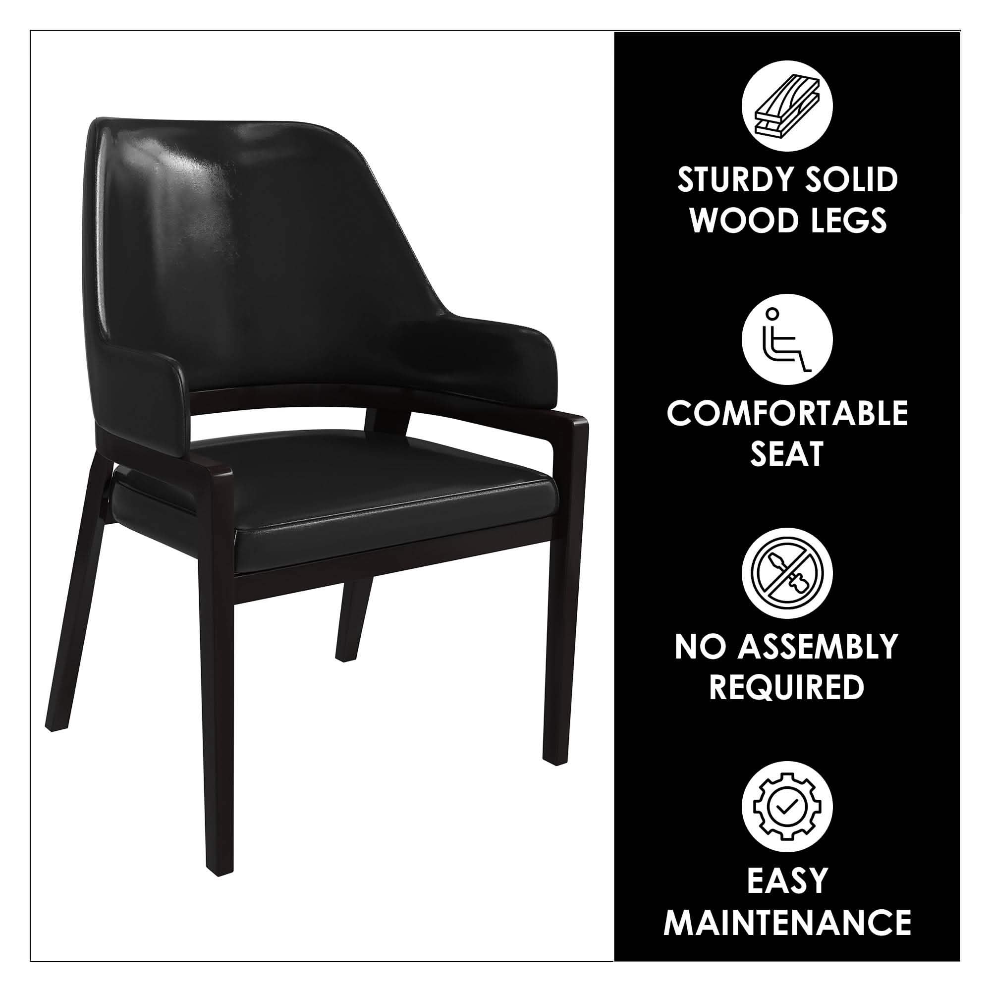 Ethora Leather Dining Chair: Upholstered, Curved Open - Back & Rubberwood Frame Set of 2