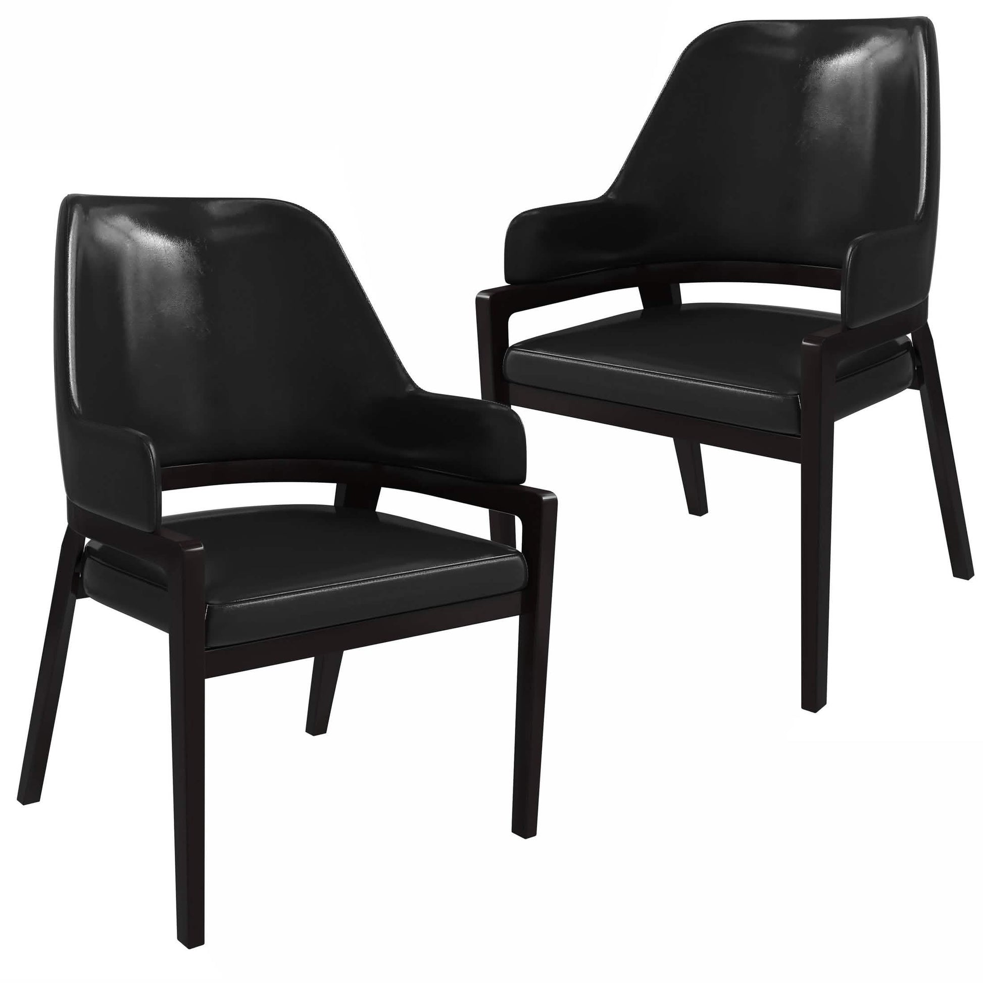 Ethora Leather Dining Chair: Upholstered, Curved Open - Back & Rubberwood Frame Set of 2