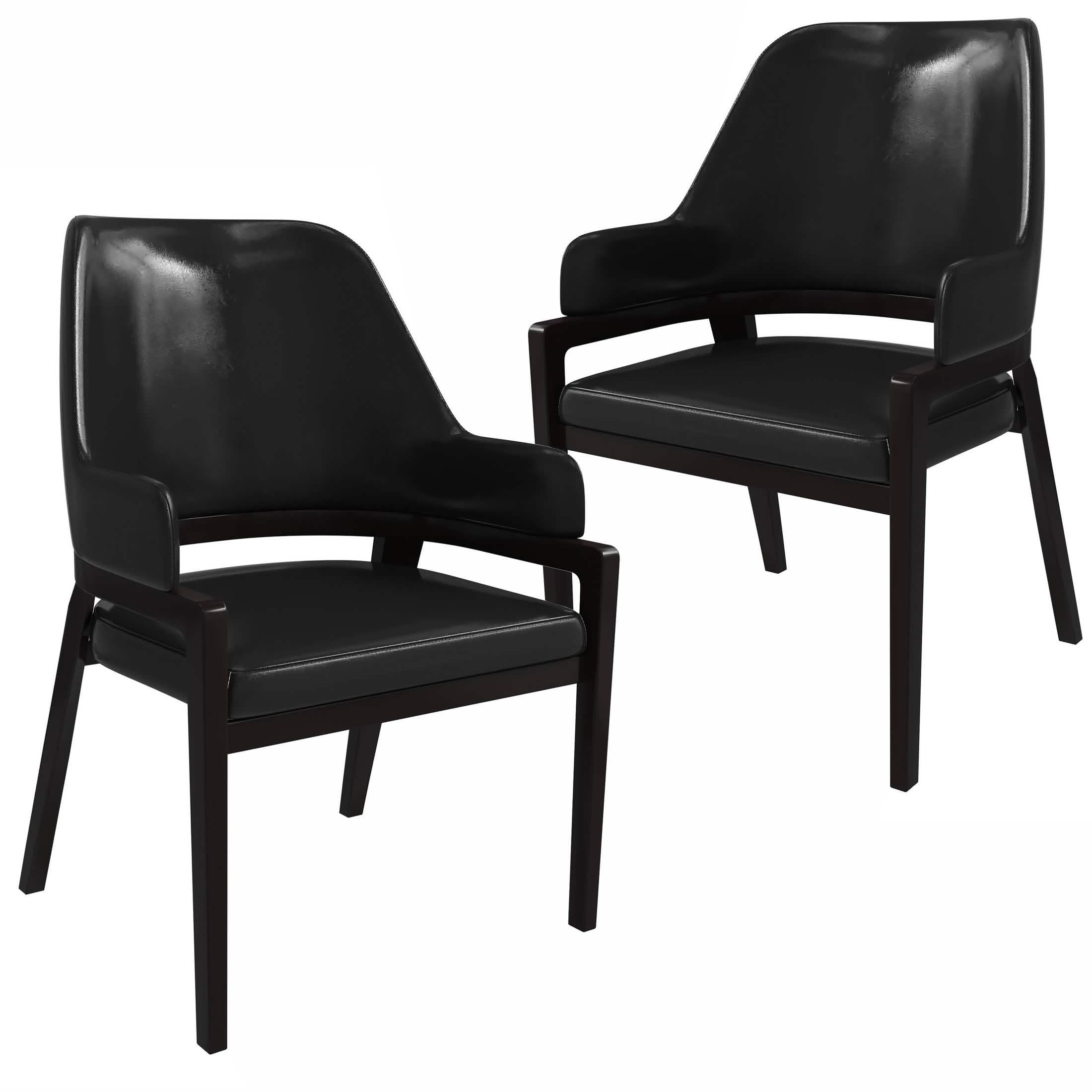 Ethora Leather Dining Chair: Upholstered, Curved Open - Back & Rubberwood Frame Set of 2