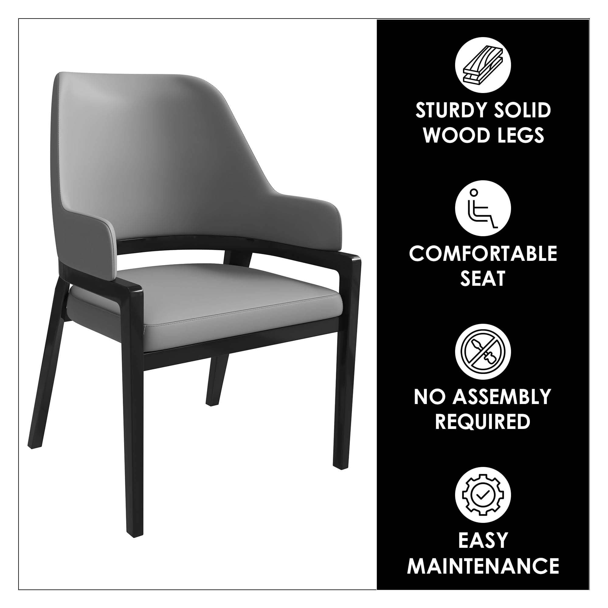 Ethora Leather Dining Chair: Upholstered, Curved Open - Back & Rubberwood Frame Set of 2