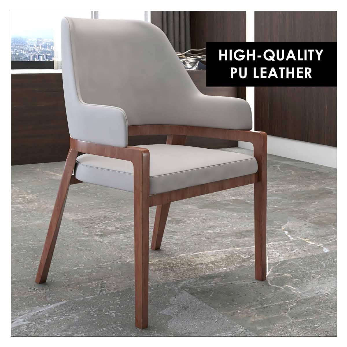 Ethora Leather Dining Chair: Upholstered, Curved Open - Back & Rubberwood Frame Set of 2