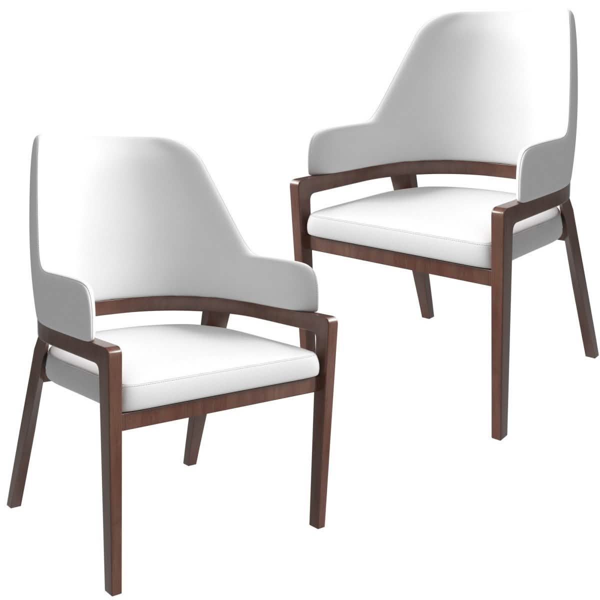 Ethora Leather Dining Chair: Upholstered, Curved Open - Back & Rubberwood Frame Set of 2