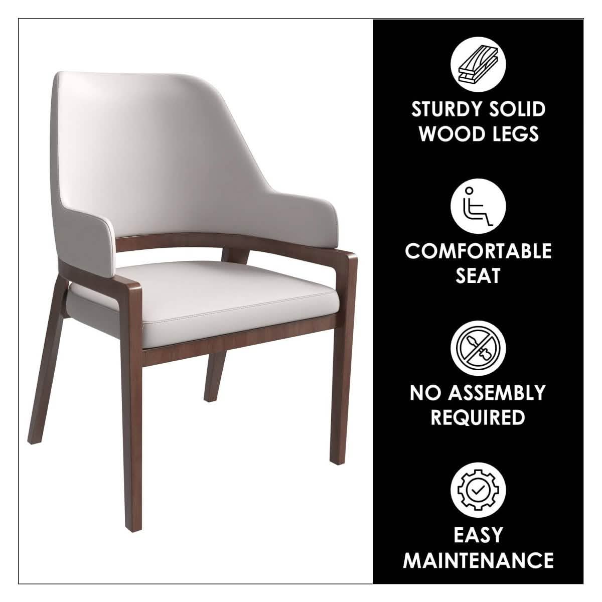 Ethora Leather Dining Chair: Upholstered, Curved Open - Back & Rubberwood Frame Set of 2