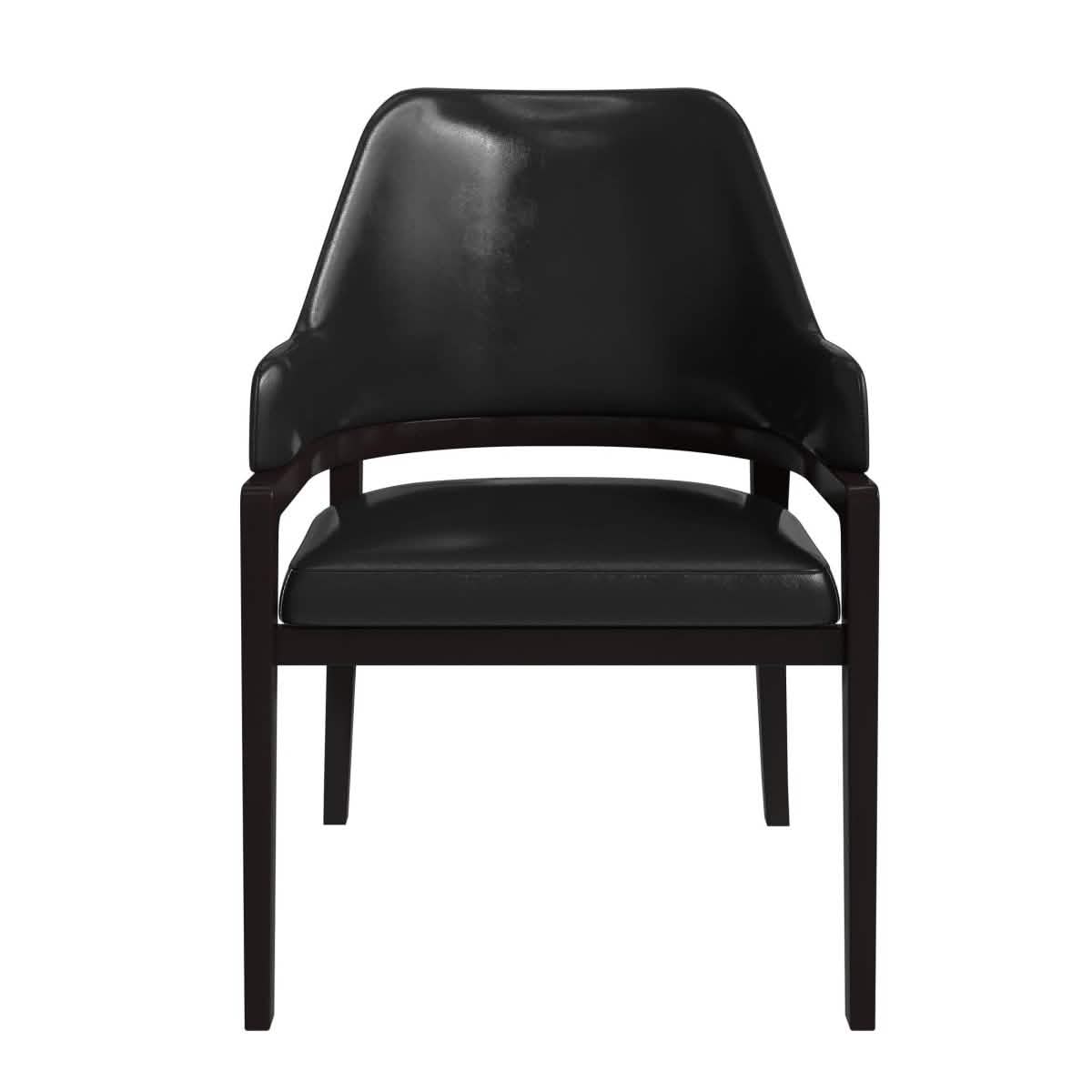 Ethora Leather Dining Chair: Upholstered, Curved Open - Back & Rubberwood Frame Set of 2