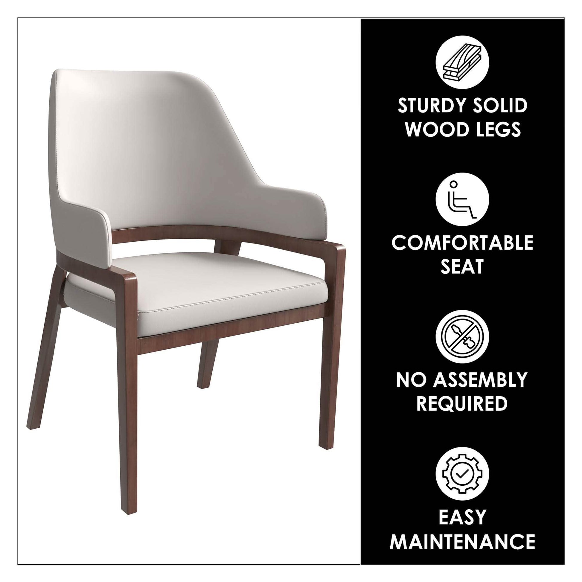 Ethora Leather Dining Chair: Upholstered, Curved Open - Back & Rubberwood Frame Set of 2