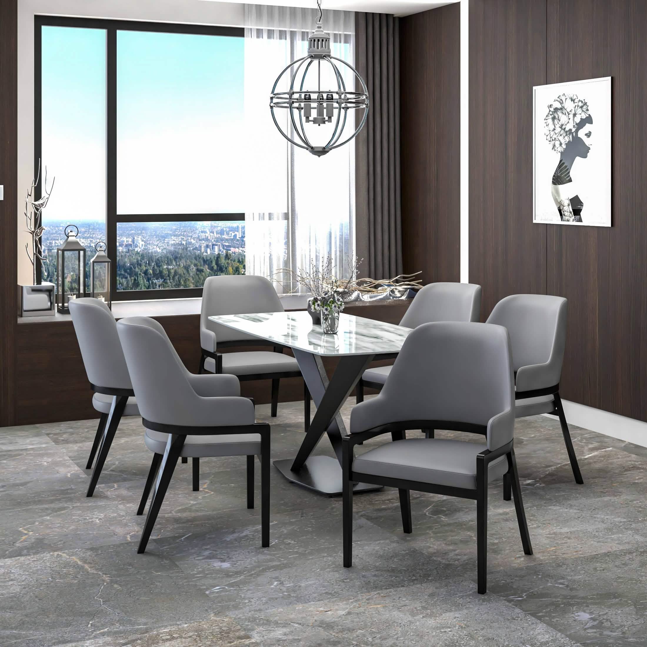 Ethora Leather Dining Chair: Upholstered, Curved Open - Back & Rubberwood Frame Set of 2