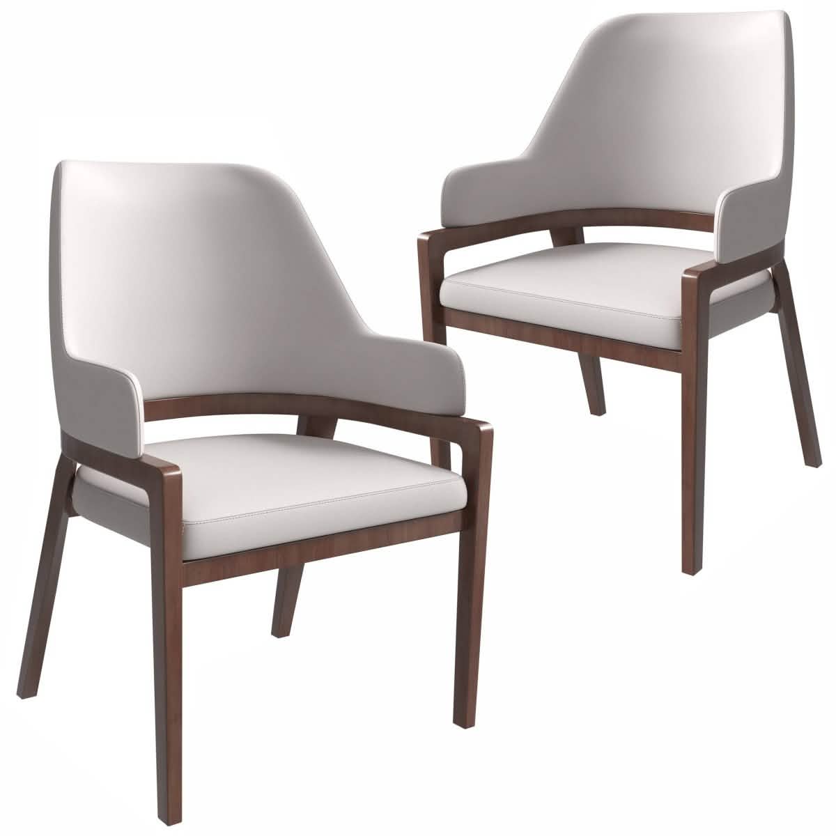 Ethora Leather Dining Chair: Upholstered, Curved Open - Back & Rubberwood Frame Set of 2