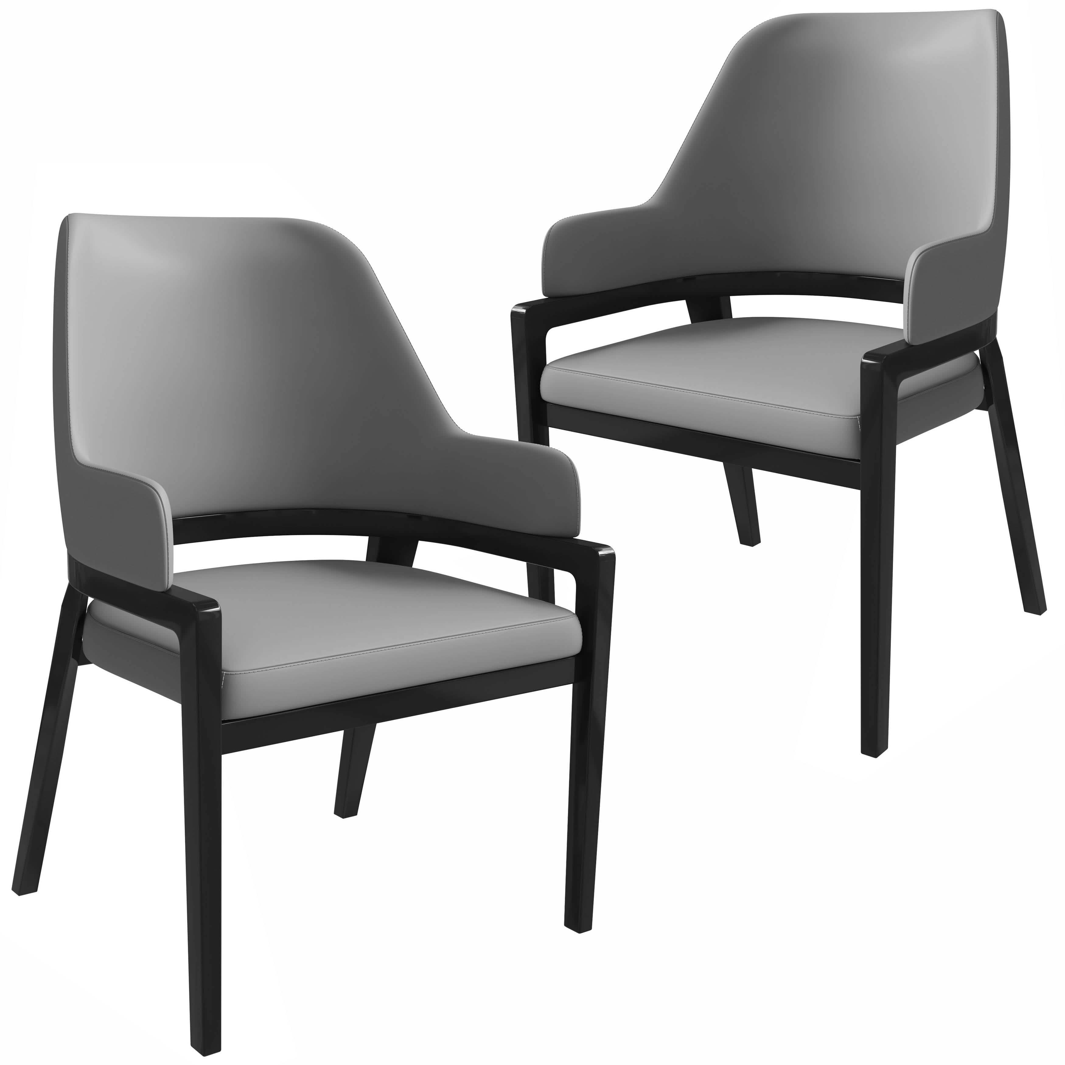 Ethora Leather Dining Chair: Upholstered, Curved Open - Back & Rubberwood Frame Set of 2