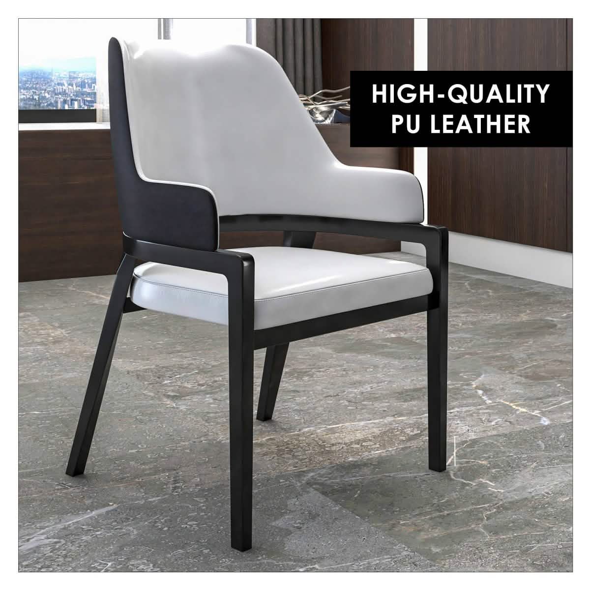 Ethora Leather Dining Chair: Upholstered, Curved Open - Back & Rubberwood Frame Set of 2