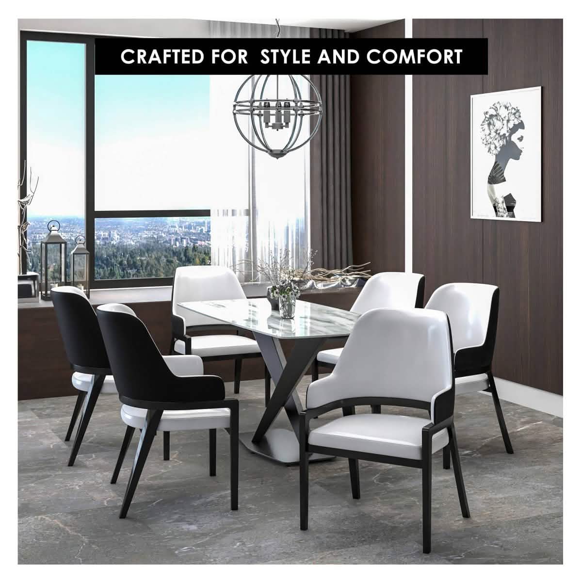 Ethora Leather Dining Chair: Upholstered, Curved Open - Back & Rubberwood Frame Set of 2