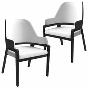 Ethora Leather Dining Chair: Upholstered, Curved Open - Back & Rubberwood Frame Set of 2