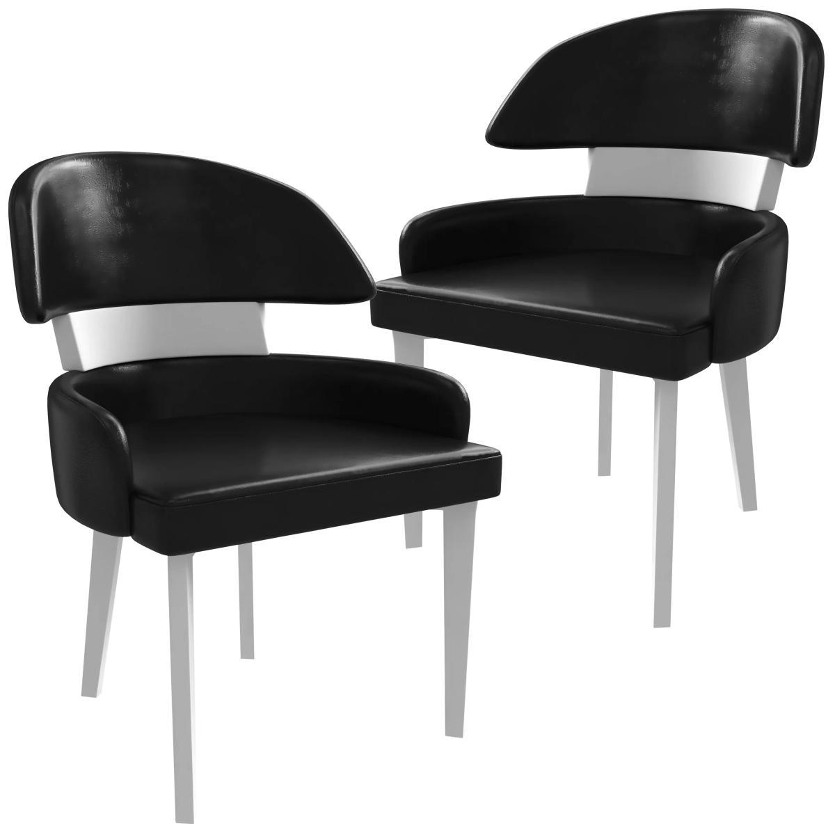 Ethos Leather Dining Chairs with Curved Open Back in Rubberwood Set of 2