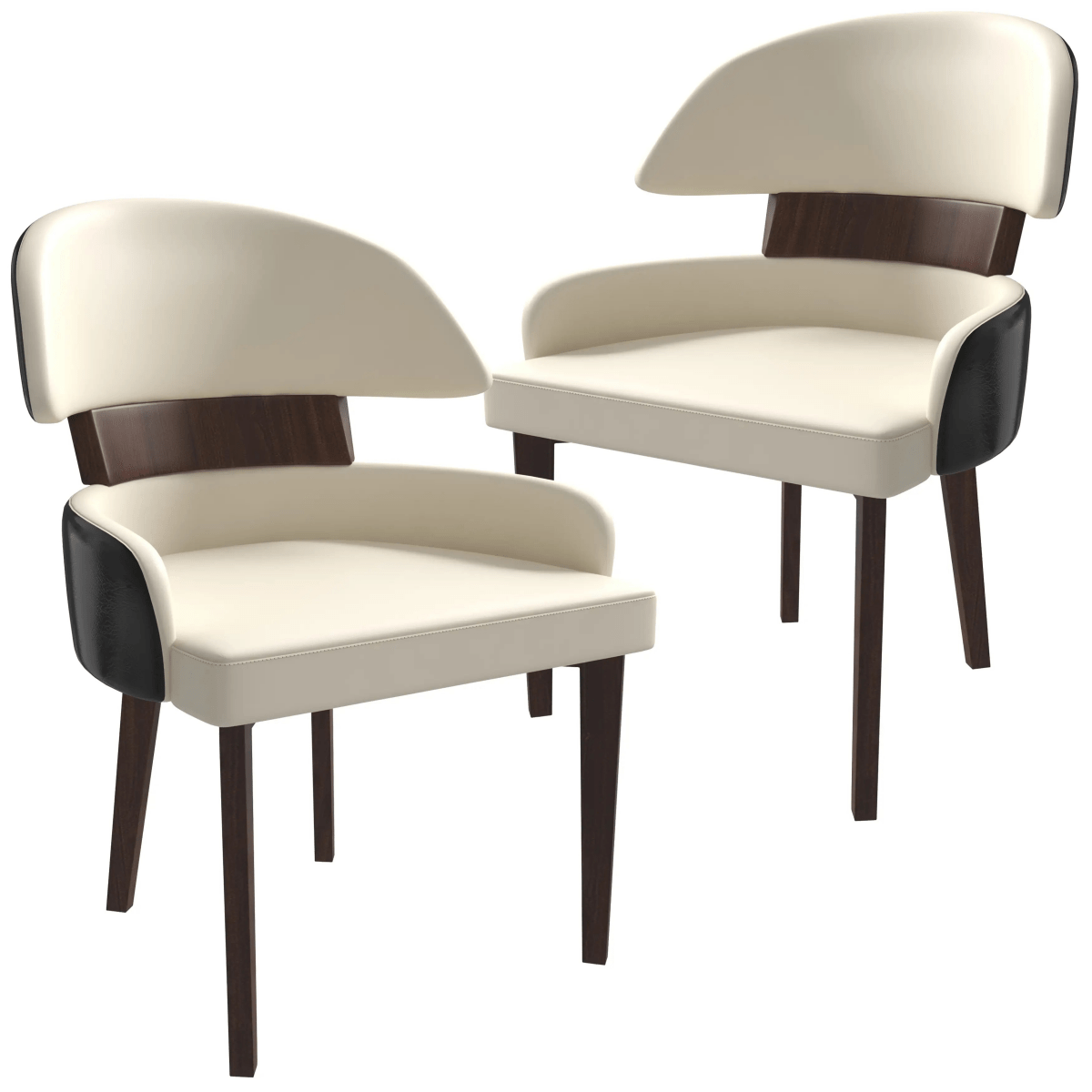 Ethos Leather Dining Chairs with Curved Open Back in Rubberwood Set of 2