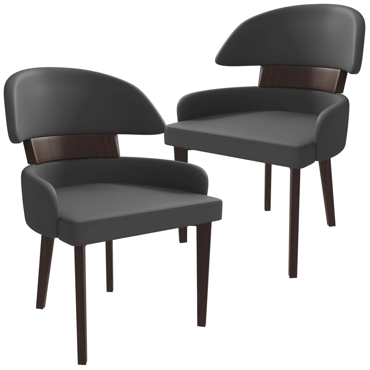 Ethos Leather Dining Chairs with Curved Open Back in Rubberwood Set of 2