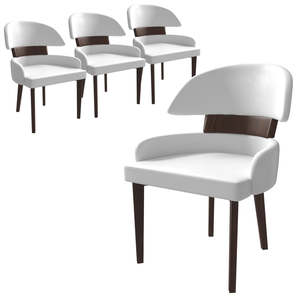 Ethos Leather Dining Chairs with Curved Open Back in Rubberwood Set of 4
