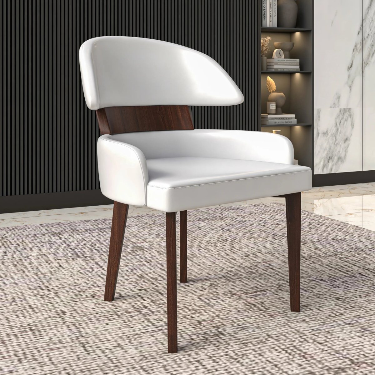 Ethos Leather Dining Chairs with Curved Open Back in Rubberwood Set of 4