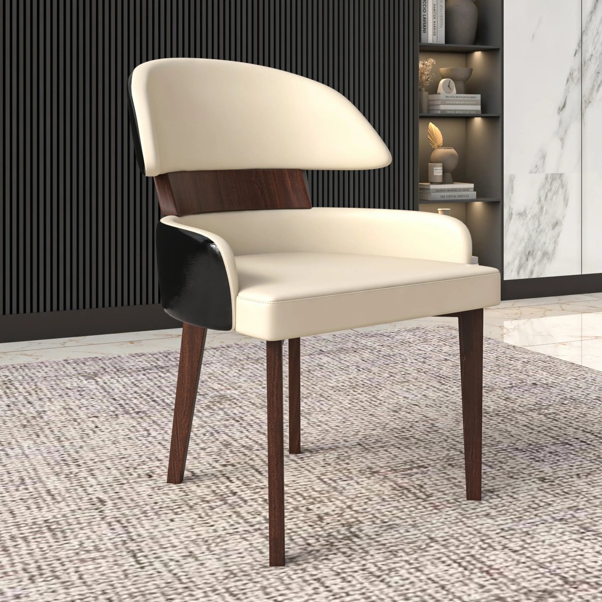 Ethos Leather Dining Chairs with Curved Open Back in Rubberwood Set of 4