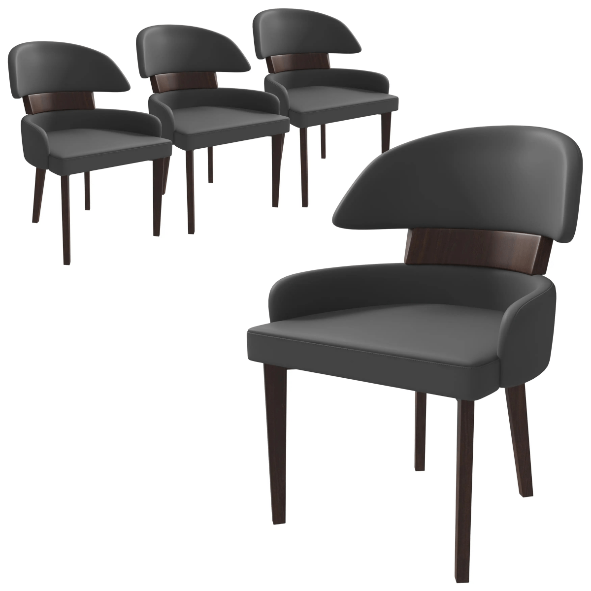 Ethos Leather Dining Chairs with Curved Open Back in Rubberwood Set of 4