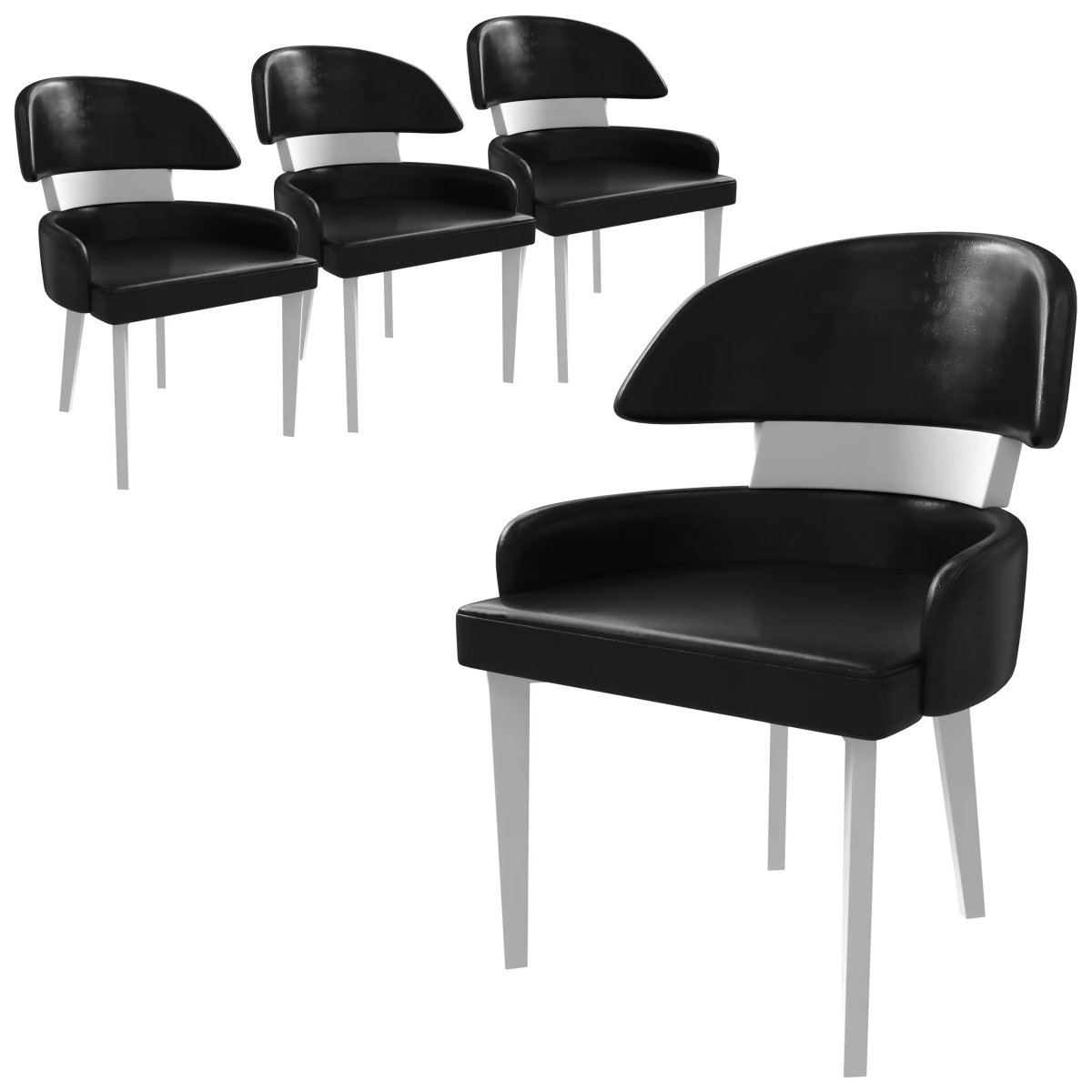 Ethos Leather Dining Chairs with Curved Open Back in Rubberwood Set of 4