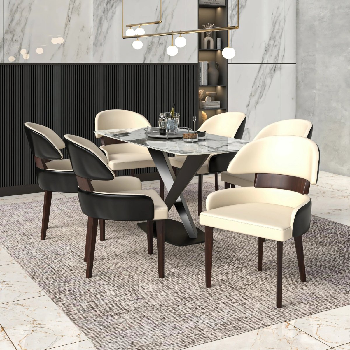 Ethos Leather Dining Chairs with Curved Open Back in Rubberwood Set of 4