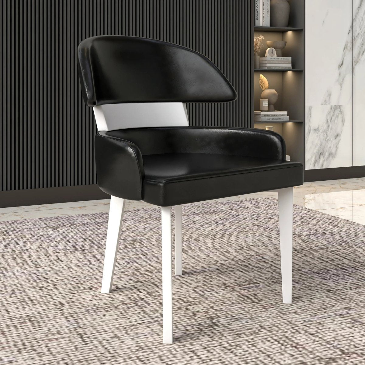 Ethos Leather Dining Chairs with Curved Open Back in Rubberwood Set of 4