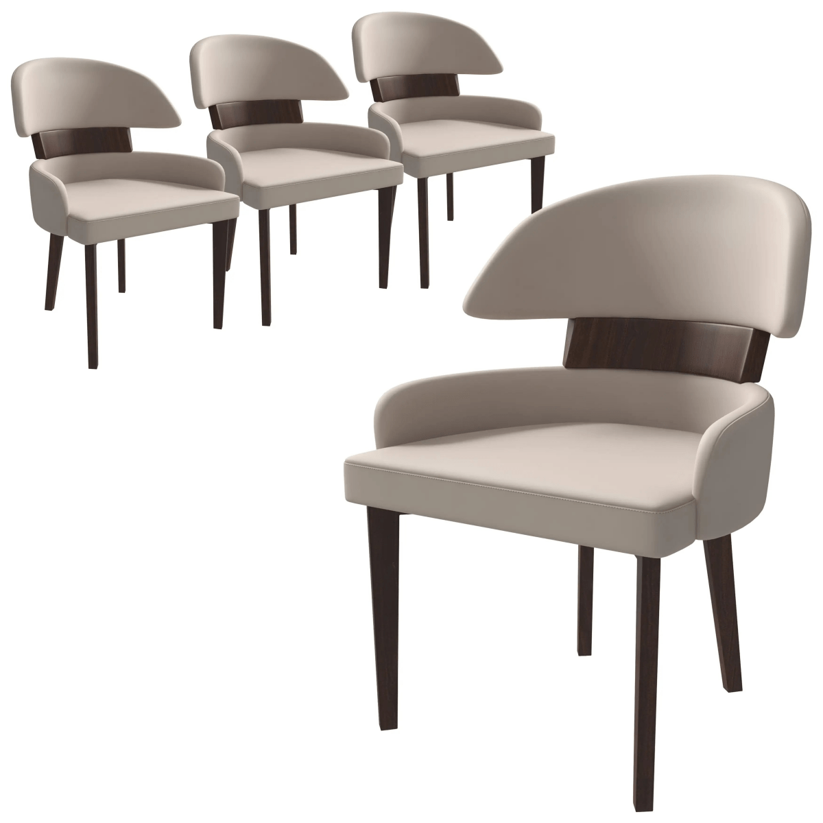 Ethos Leather Dining Chairs with Curved Open Back in Rubberwood Set of 4