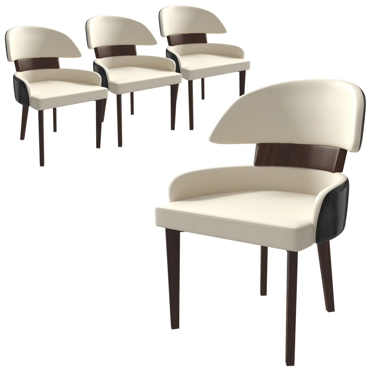 Ethos Leather Dining Chairs with Curved Open Back in Rubberwood Set of 4