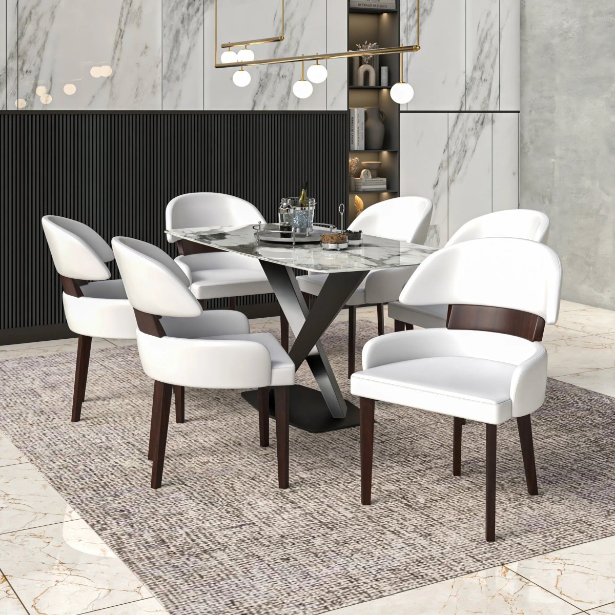 Ethos Leather Dining Chairs with Curved Open Back in Rubberwood Set of 4