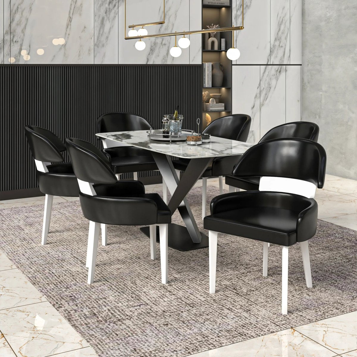 Ethos Leather Dining Chairs with Curved Open Back in Rubberwood Set of 4