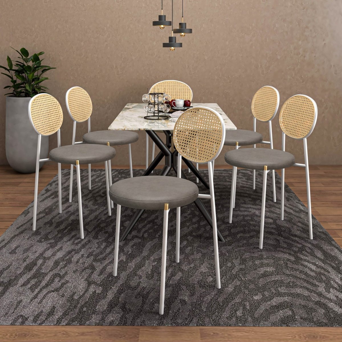 Euston Modern Upholstered Dining Chair with Round Wicker/Velvet Back Style