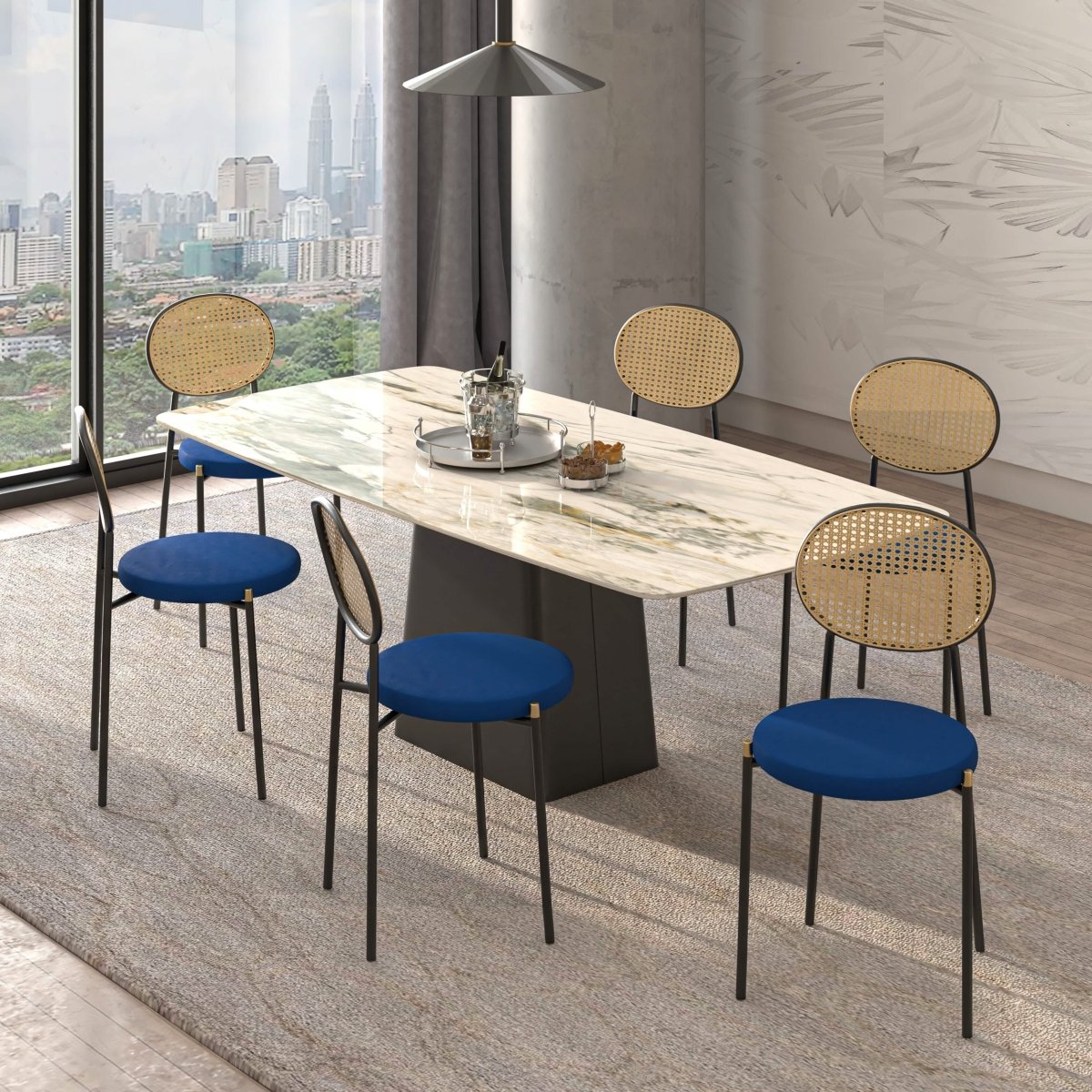Euston Modern Upholstered Dining Chair with Round Wicker/Velvet Back Style