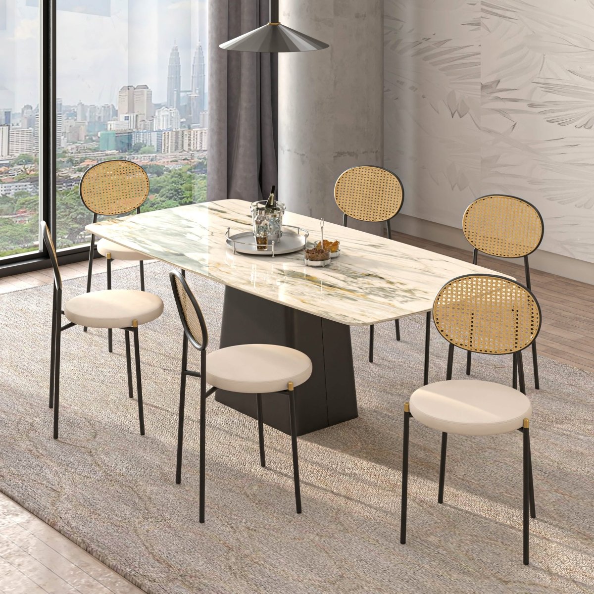Euston Modern Upholstered Dining Chair with Round Wicker/Velvet Back Style