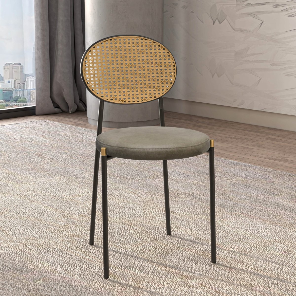 Euston Modern Upholstered Dining Chair with Round Wicker/Velvet Back Style