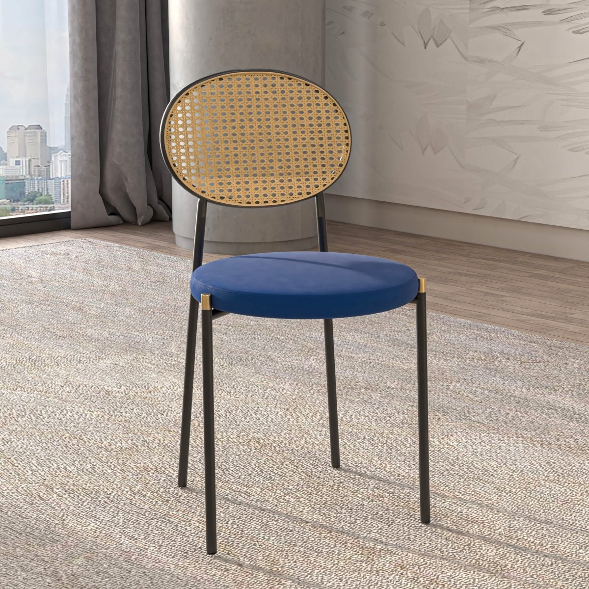 Euston Modern Upholstered Dining Chair with Round Wicker/Velvet Back Style