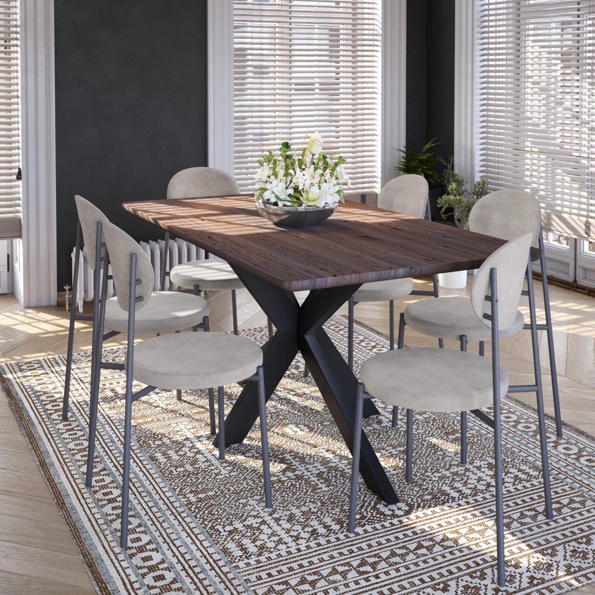 Euston Modern Upholstered Dining Chair with Round Wicker/Velvet Back Style