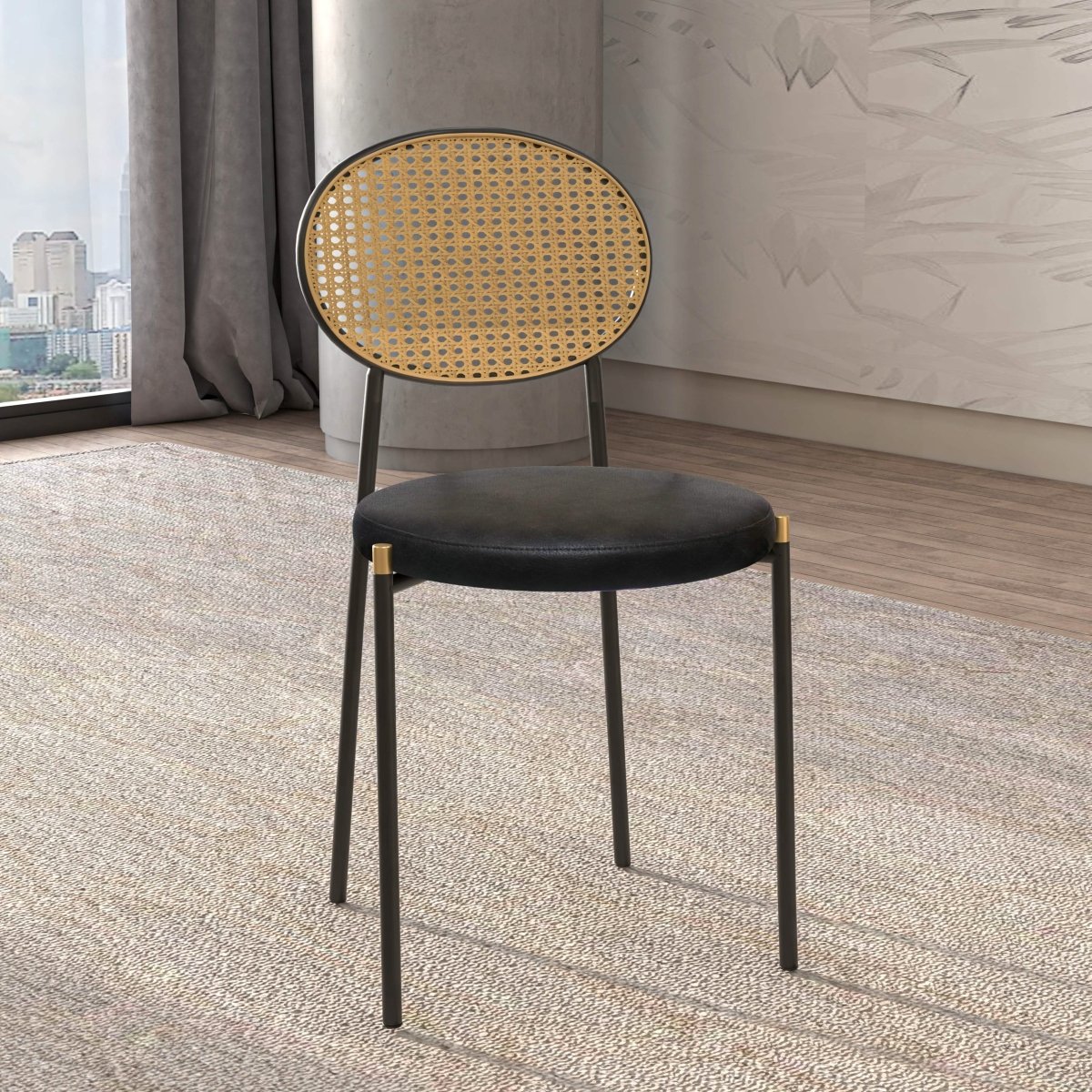 Euston Modern Upholstered Dining Chair with Round Wicker/Velvet Back Style