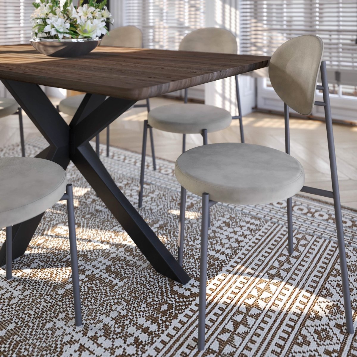 Euston Modern Upholstered Dining Chair with Round Wicker/Velvet Back Style