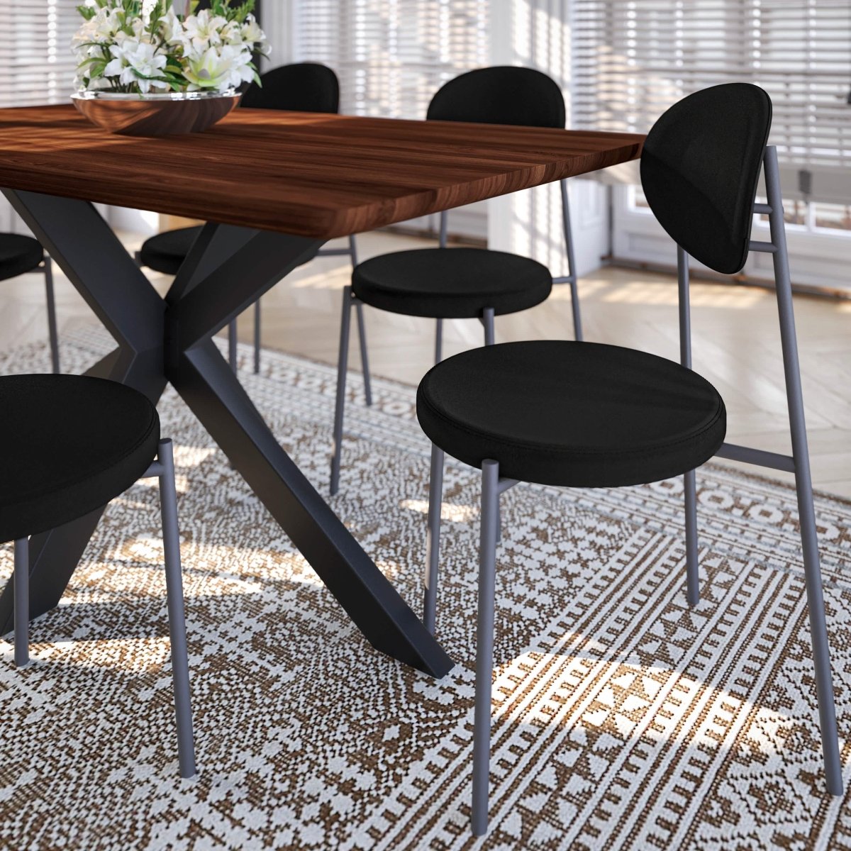 Euston Modern Upholstered Dining Chair with Round Wicker/Velvet Back Style