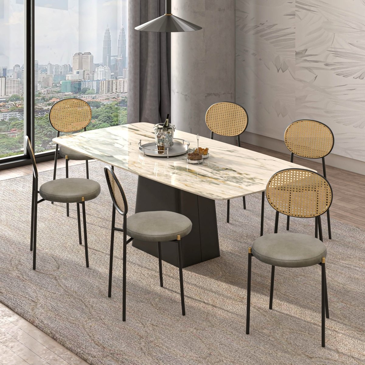 Euston Modern Upholstered Dining Chair with Round Wicker/Velvet Back Style