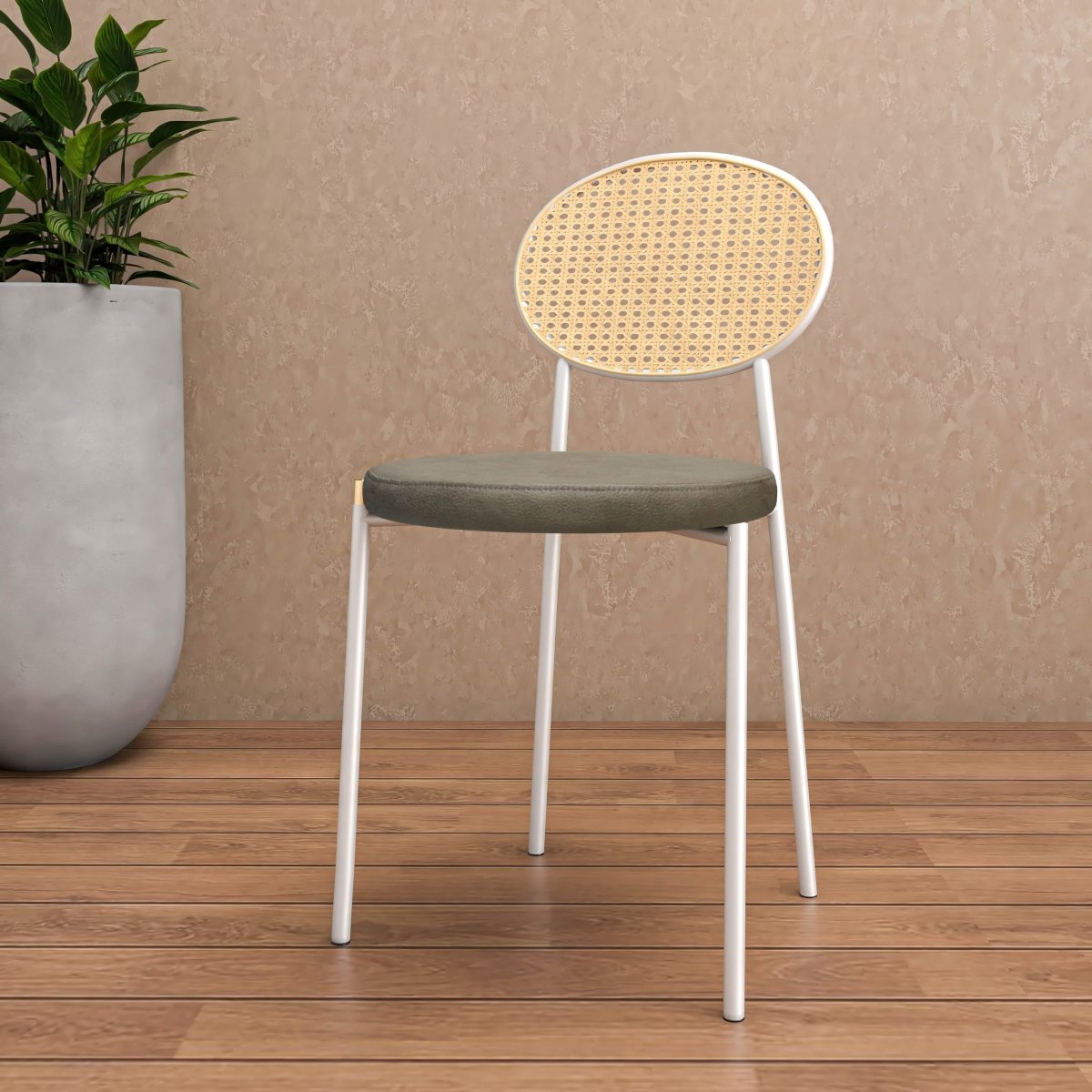 Euston Modern Upholstered Dining Chair with Round Wicker/Velvet Back Style