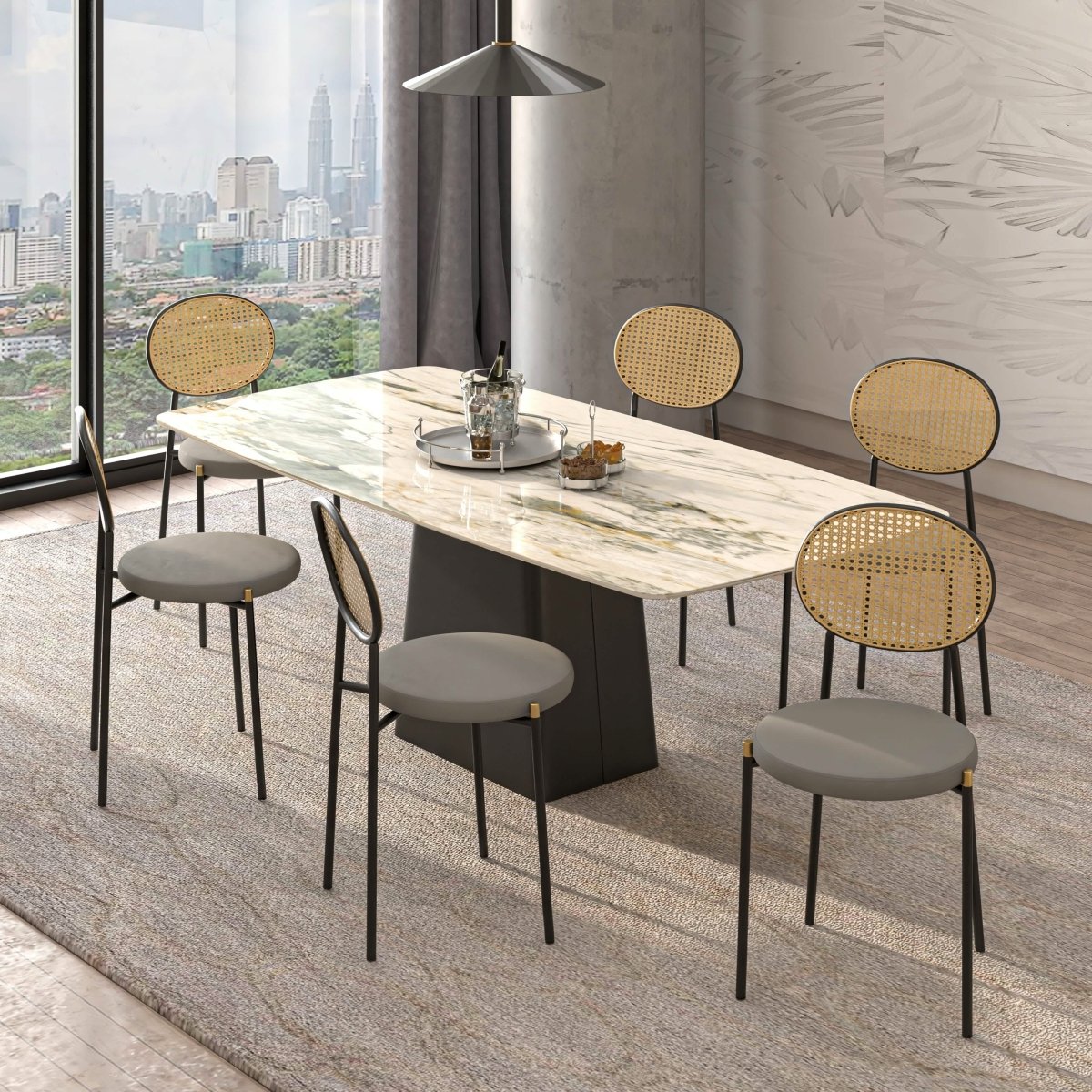 Euston Modern Upholstered Dining Chair with Round Wicker/Velvet Back Style
