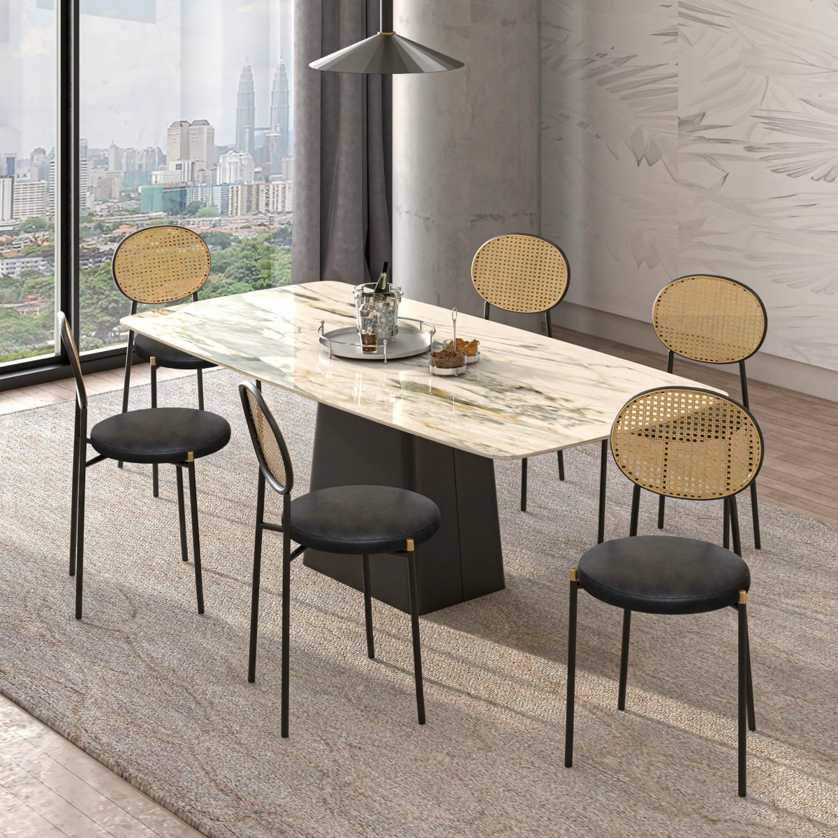 Euston Modern Upholstered Dining Chair with Round Wicker/Velvet Back Style