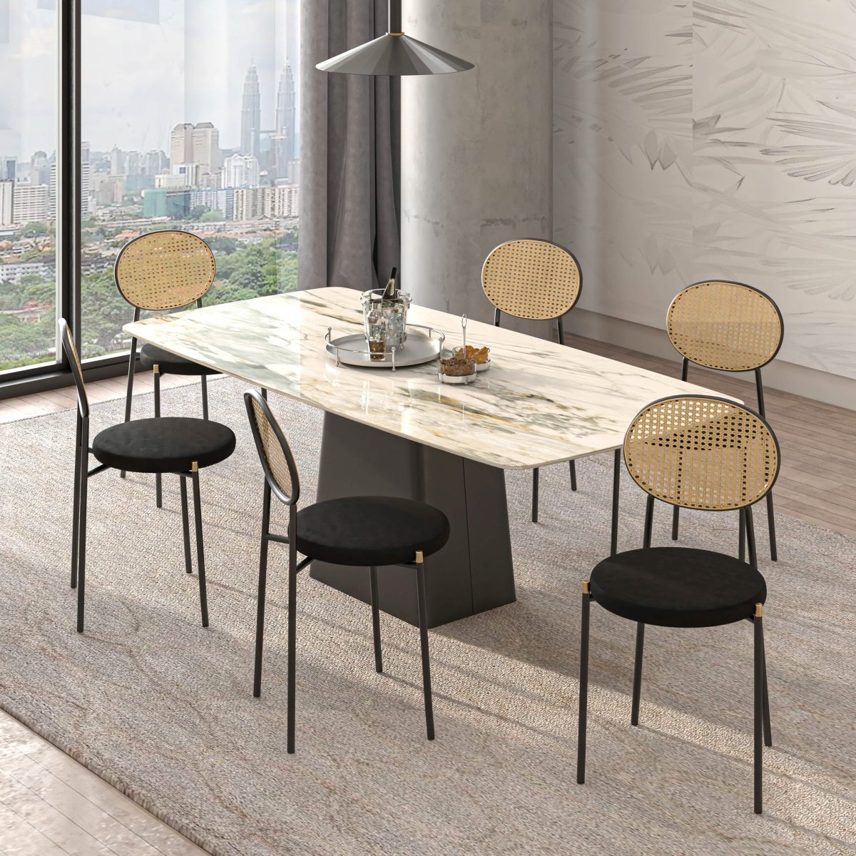 Euston Modern Upholstered Dining Chair with Round Wicker/Velvet Back Style