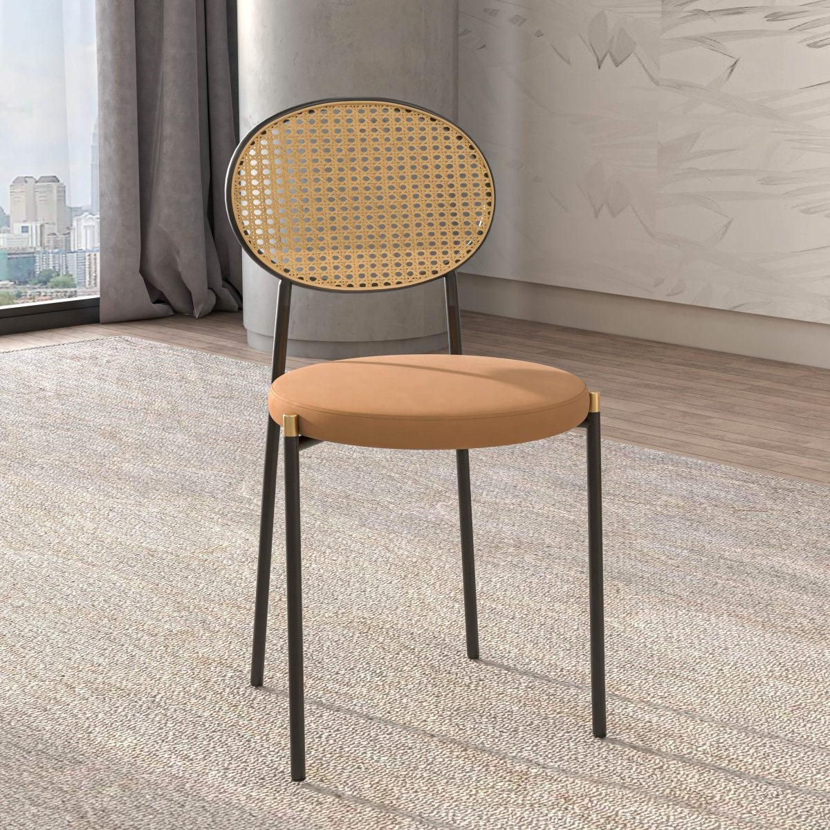 Euston Modern Upholstered Dining Chair with Round Wicker/Velvet Back Style