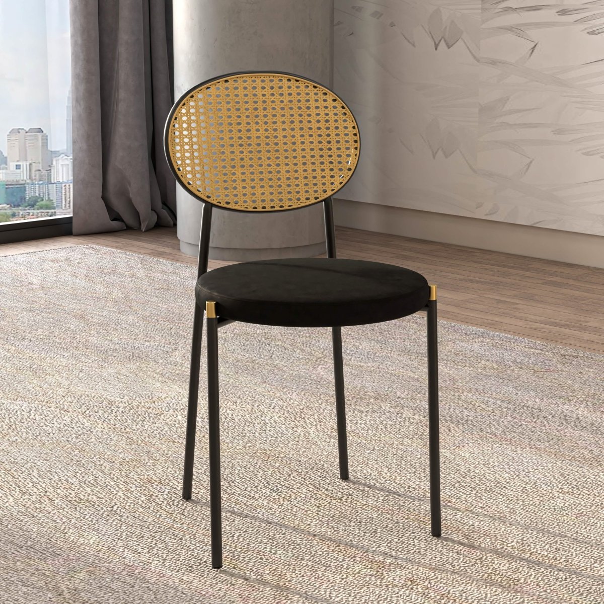 Euston Modern Upholstered Dining Chair with Round Wicker/Velvet Back Style